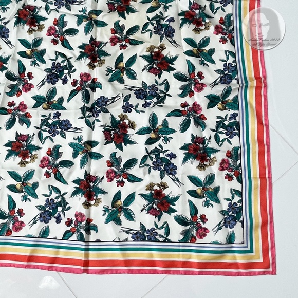 Rodier Scarf Shawl Silk Twill Graphic Floral Print 34in Vintage 80s - Picture 8 of 9